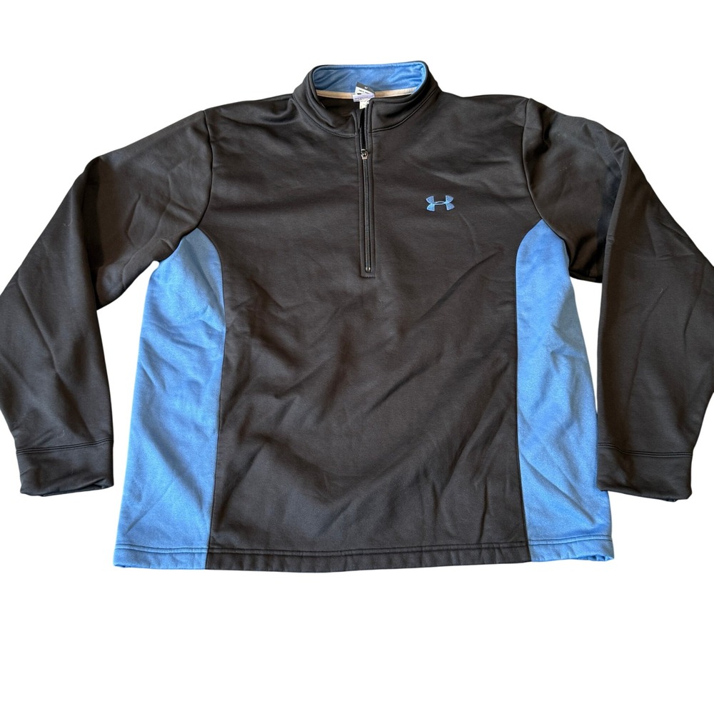 Under Armour Mens XL 1/4 Zip Pullover Shirt Black Blue Colorblock Athletic Top‎